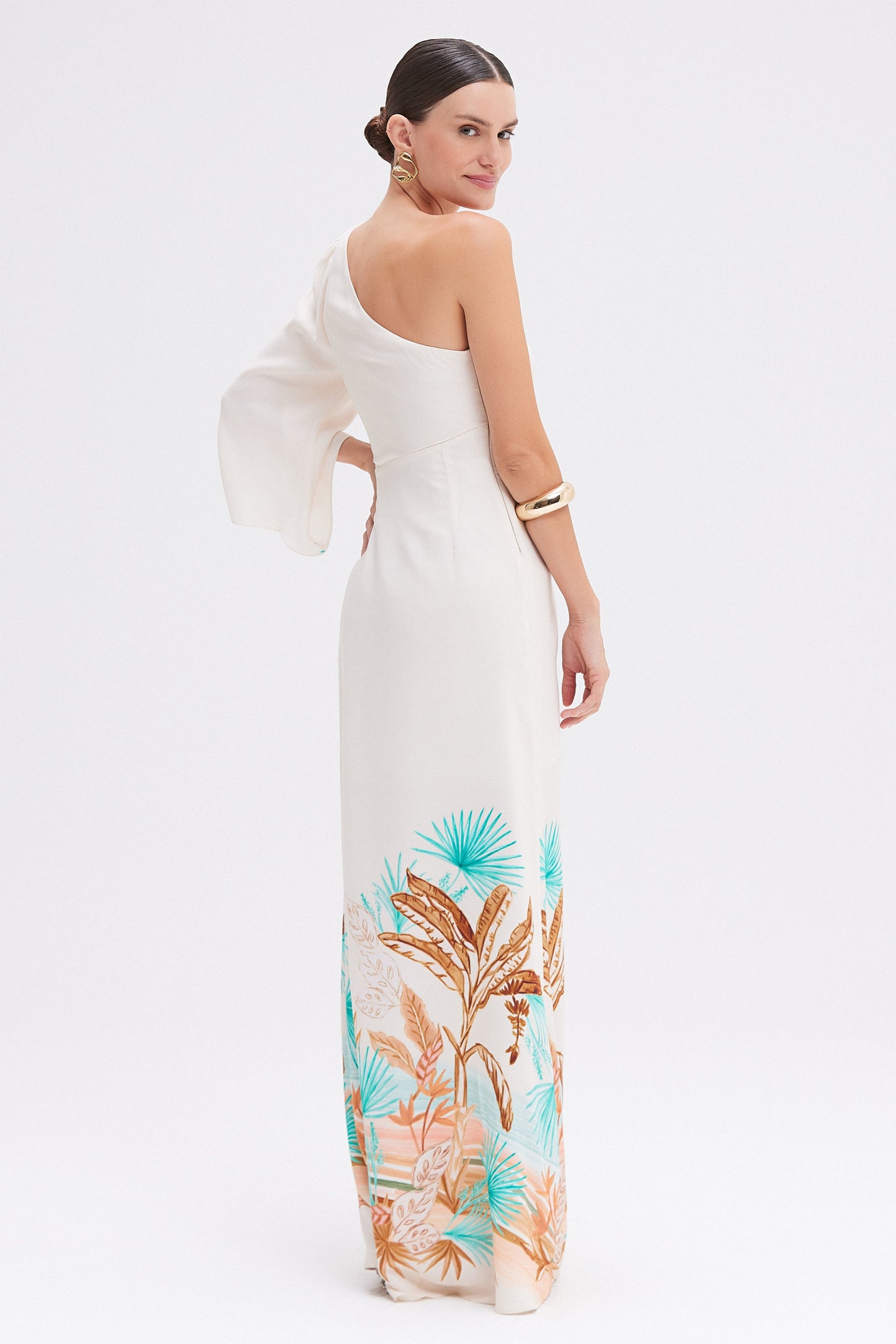 BANANEIRA TROPICAL ONE SHOULDER MAXI DRESS
