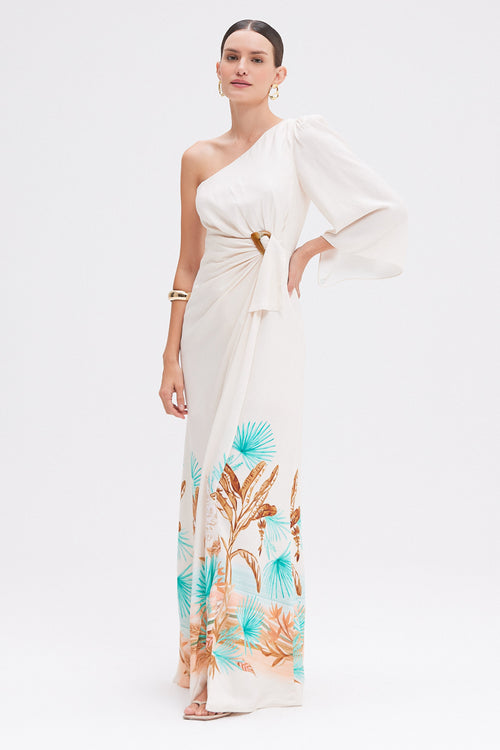 BANANEIRA TROPICAL ONE SHOULDER MAXI DRESS