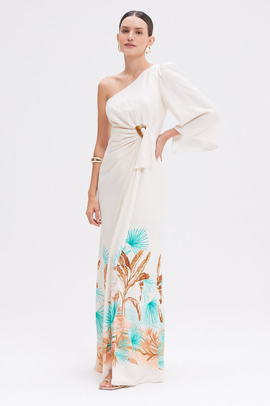BANANEIRA TROPICAL ONE SHOULDER MAXI DRESS