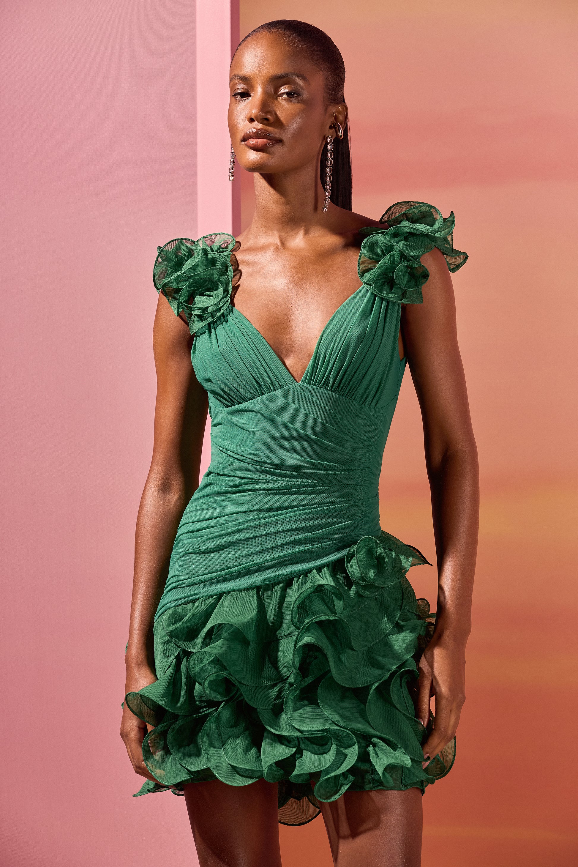 Patbo SILK PLISSE ESSENCE FLUTTER MINI DRESS - Green Patbo SILK PLISSE ESSENCE FLUTTER MINI DRESS - Green