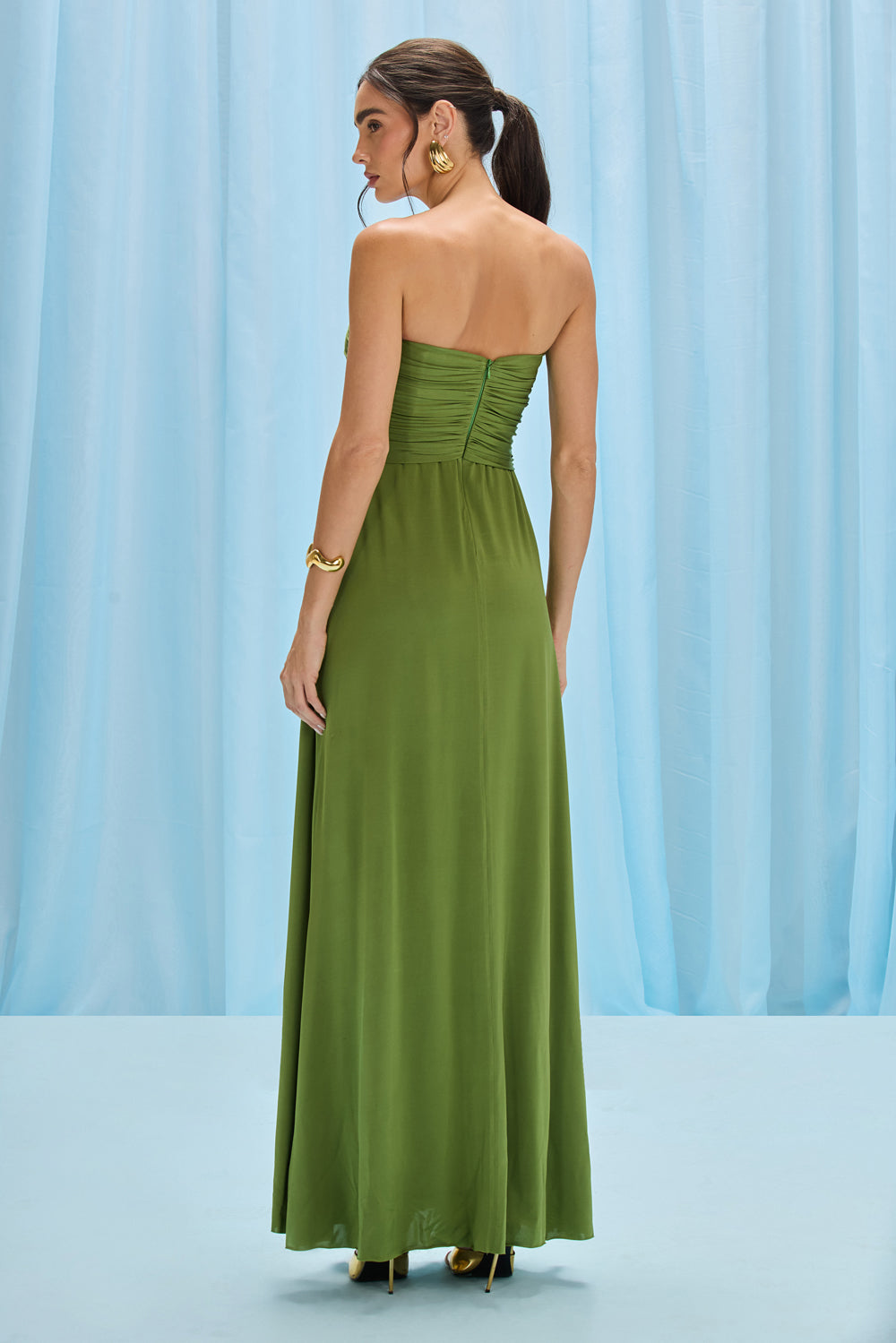 strapless jersey maxi dress Clara-Strapless Jersey Maxi Dress With Ruhed Tail And Multiple Buckle ILA Official
