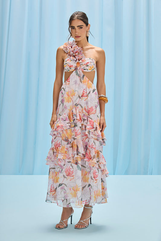 HONEY FLOWER FLOWER APPLIQUE BEACH DRESS