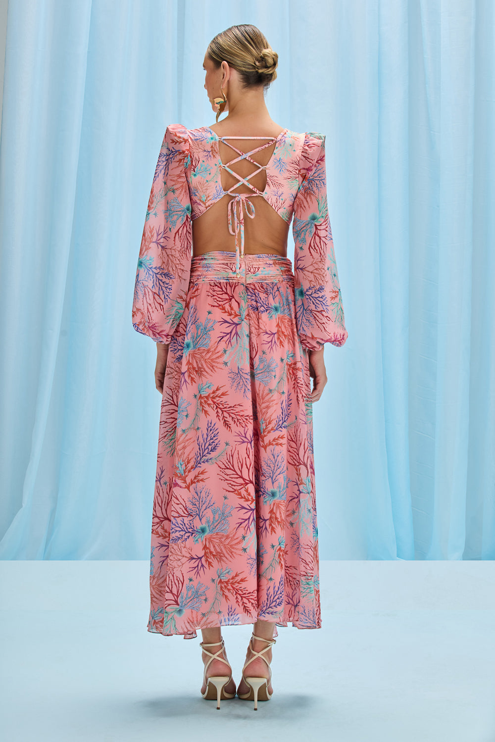 long sleeve beach dress Bohemian White Maxi Model wears size 4 Coastalina Linen Petal of Luxury
