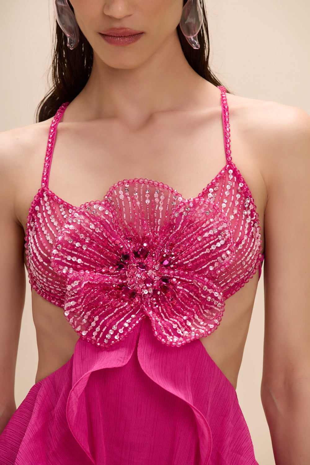 CHIFFON CARMEN LOTUS MAXI DRESS
