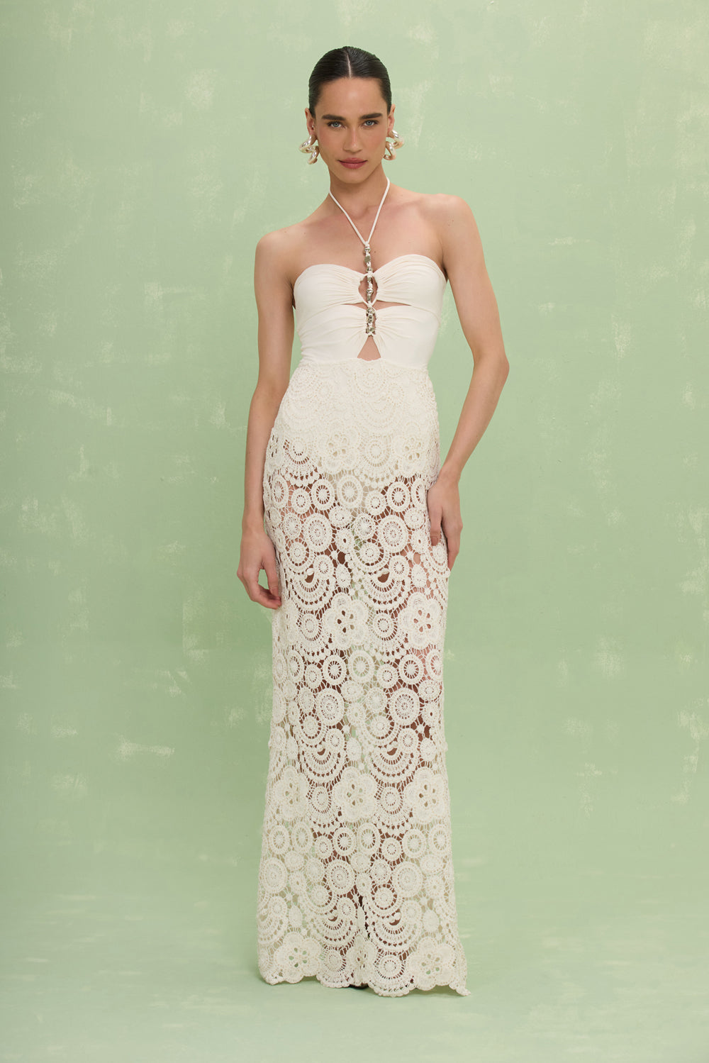 embroidery maxi dress PatBO Gal in White Color:Satin Ivory [CODE: APPPLUS16] CURVE BUY 3 GET 1 FREE Purple lace long A elastic back waist and