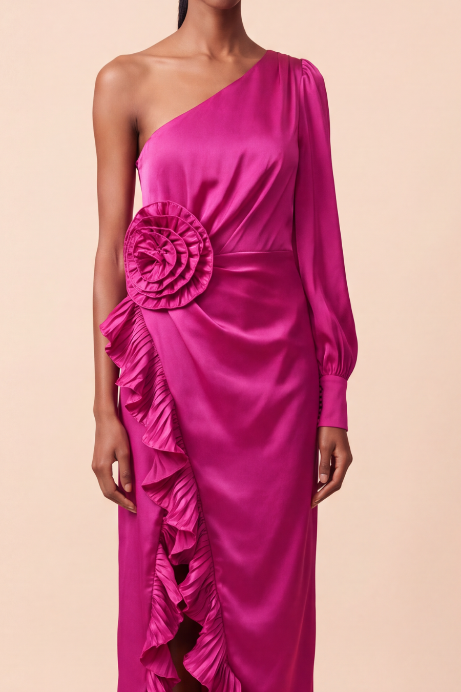LIZA SATIN ONE-SHOULDER MAXI DRESS