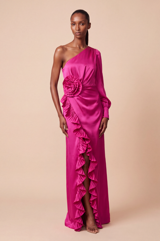 LIZA SATIN ONE-SHOULDER MAXI DRESS