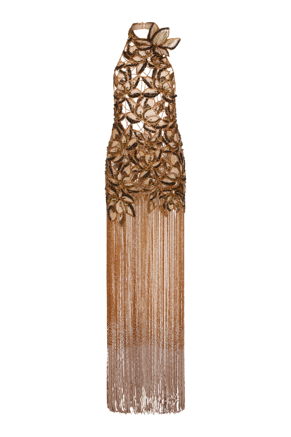 TULLE BRONZE FRINGE MAXI DRESS (RUNWAY)