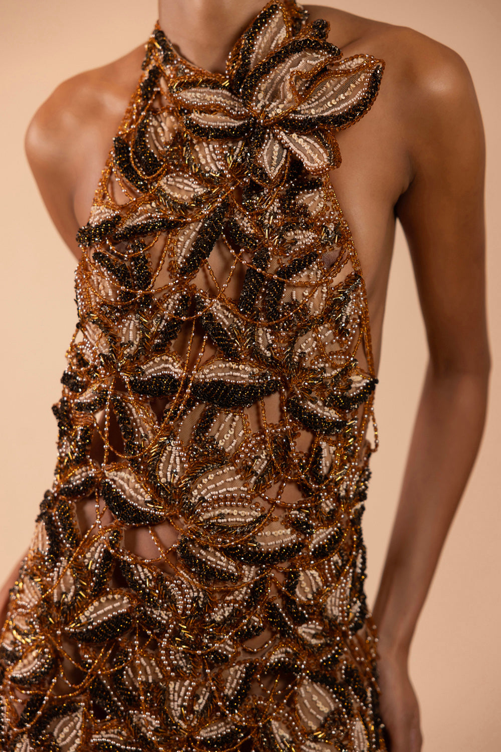 TULLE BRONZE FRINGE MAXI DRESS (RUNWAY)