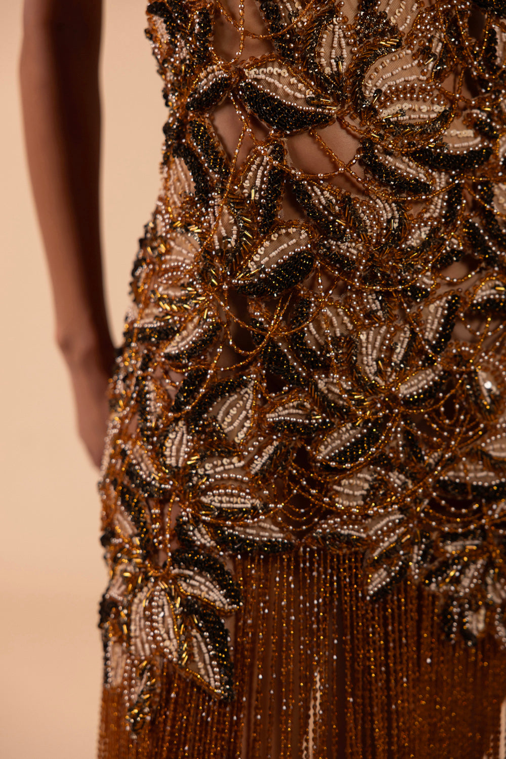 TULLE BRONZE FRINGE MAXI DRESS (RUNWAY)