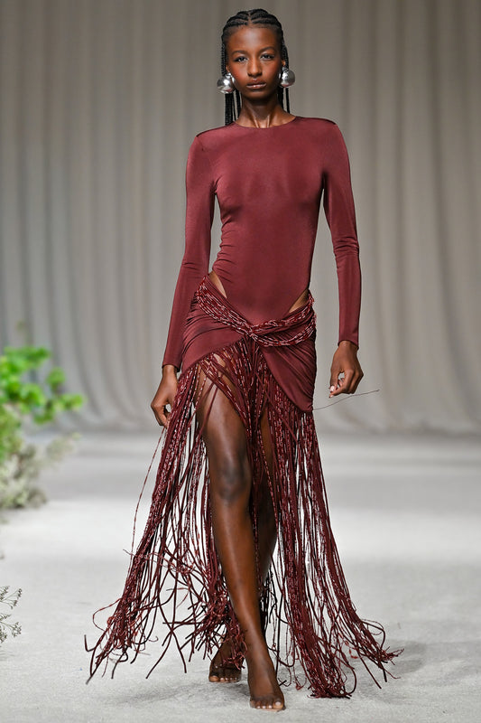 TAFFETA TARSILA FRINGE MAXI DRESS (RUNWAY)
