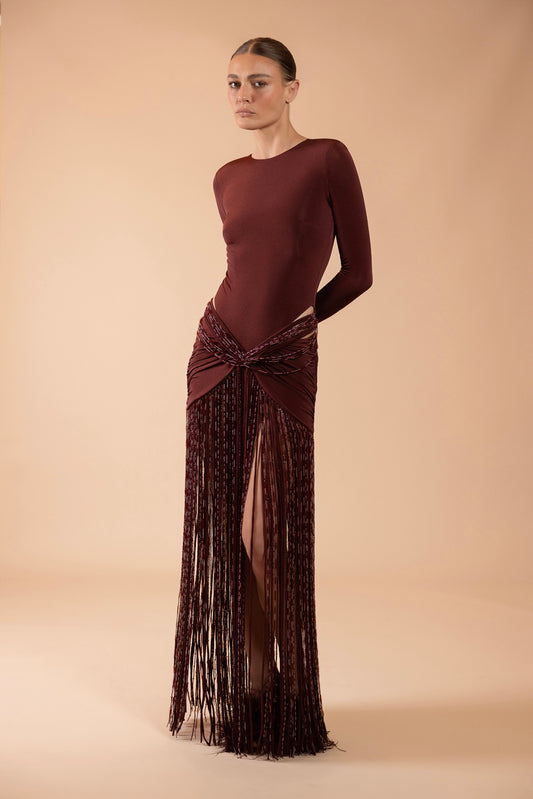 TAFFETA TARSILA FRINGE MAXI DRESS (RUNWAY)