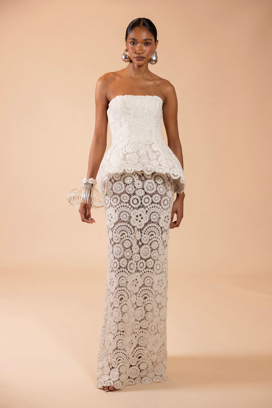 GAL EMBROIDERY PEPLUM MAXI DRESS (RUNWAY)