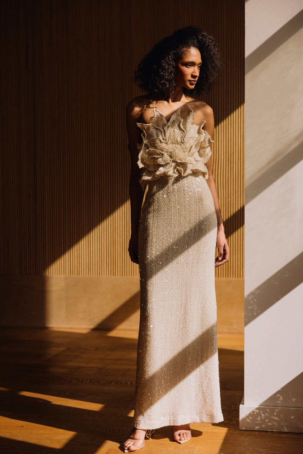 PatBO Lara Crochet Flower Maxi Dress in Beige