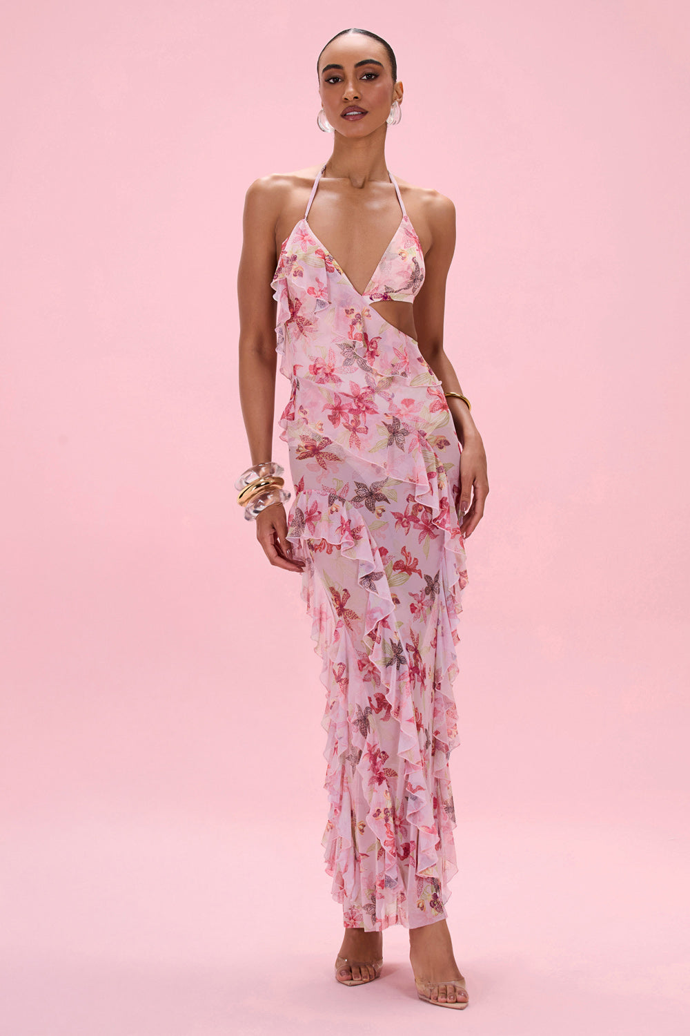 ORCHID BLOOM CUT-OUT Beach DRESS XL / Rose