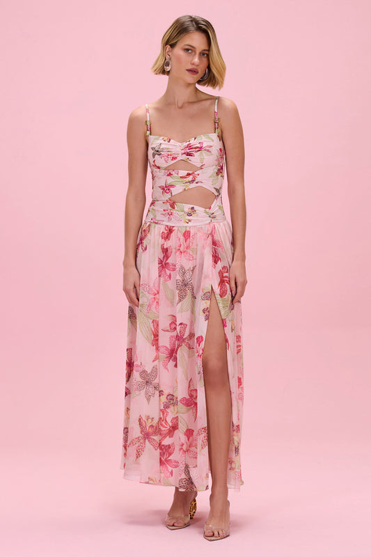 ORCHID BLOOM EMBROIDERED MAXI DRESS
