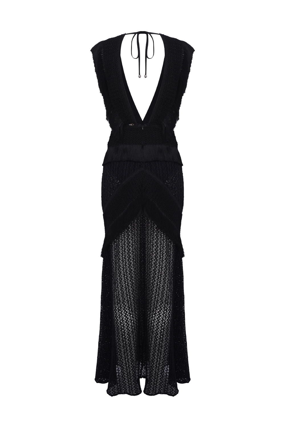 PatBO Ayla Fringe Plunge Maxi Dress in Black