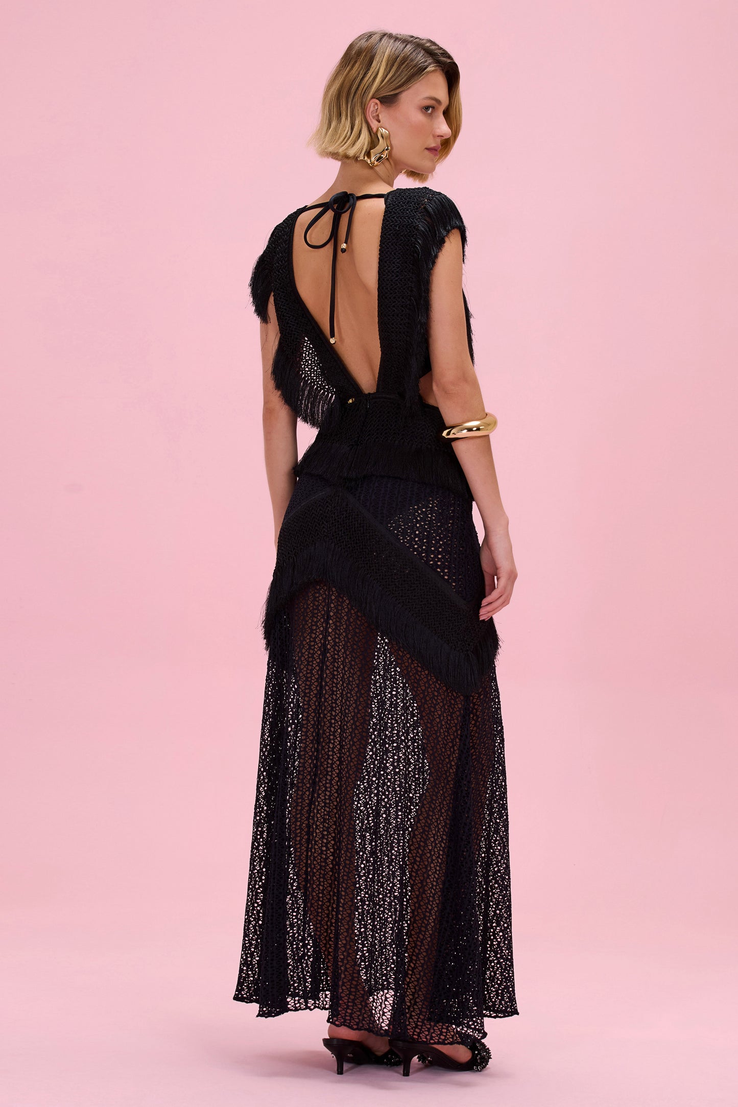 AYLA FRINGE PLUNGE MAXI DRESS