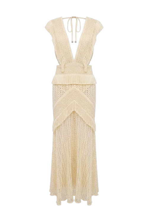 AYLA FRINGE PLUNGE MAXI DRESS