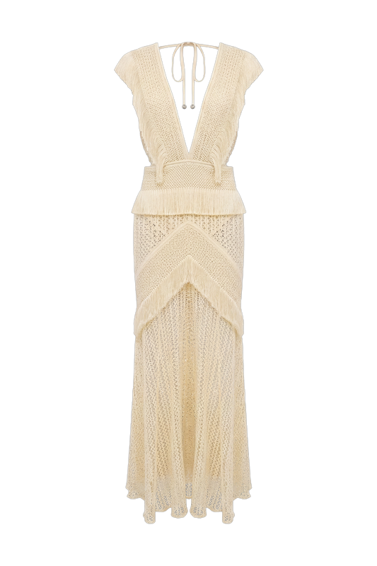 AYLA FRINGE PLUNGE MAXI DRESS