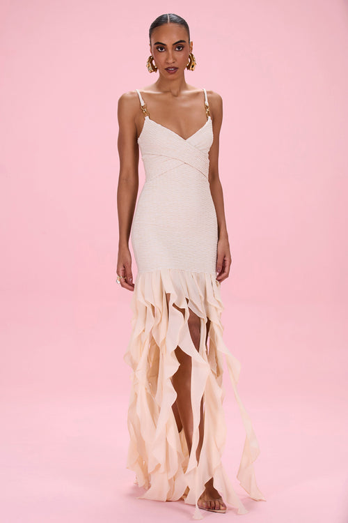 GOLDEN KNIT CHIFFON MAXI DRESS