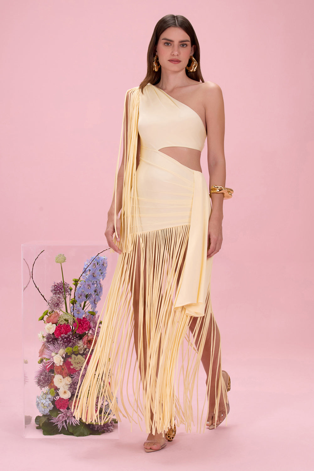 LYRIA JERSEY FRINGE CUTOUT DRESS