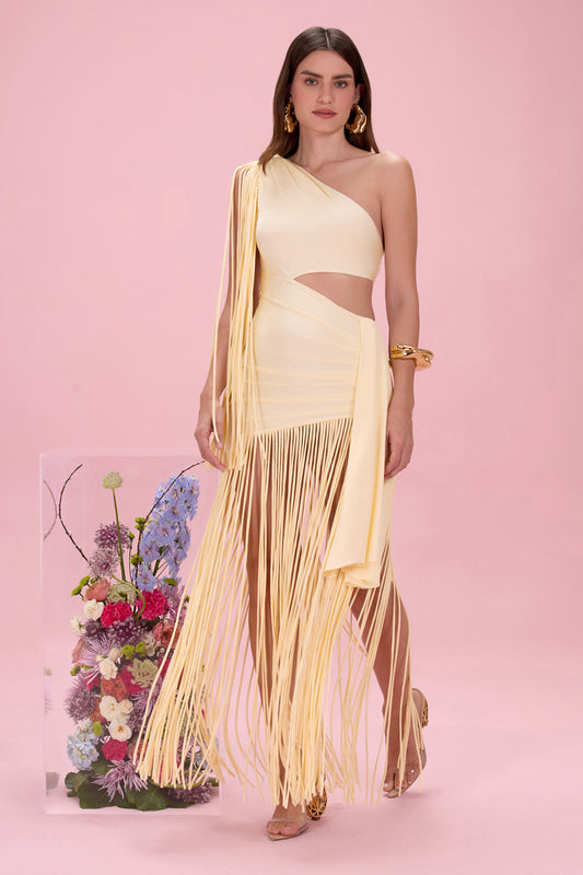 LYRIA JERSEY FRINGE CUTOUT DRESS