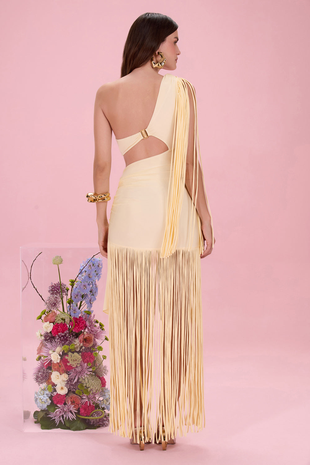 LYRIA JERSEY FRINGE CUTOUT DRESS
