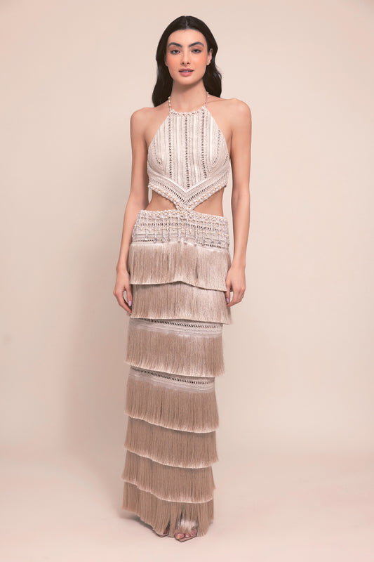 PETAL FRINGE MAXI DRESS