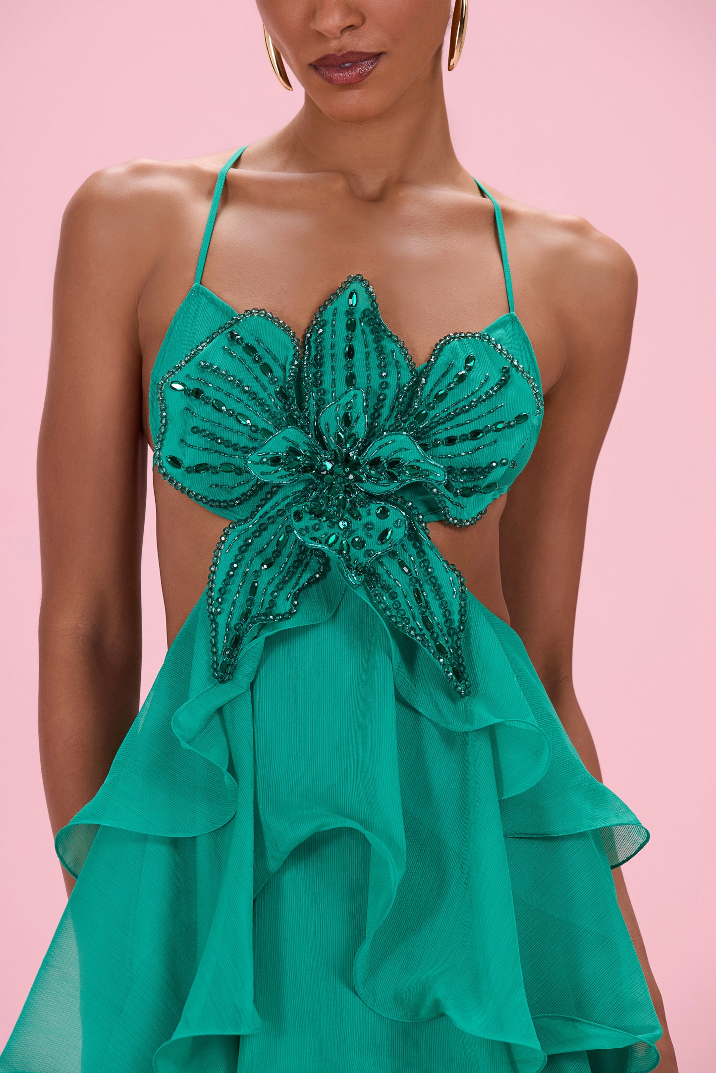 FLORAL CHIFFON EMBROIDERED GOWN