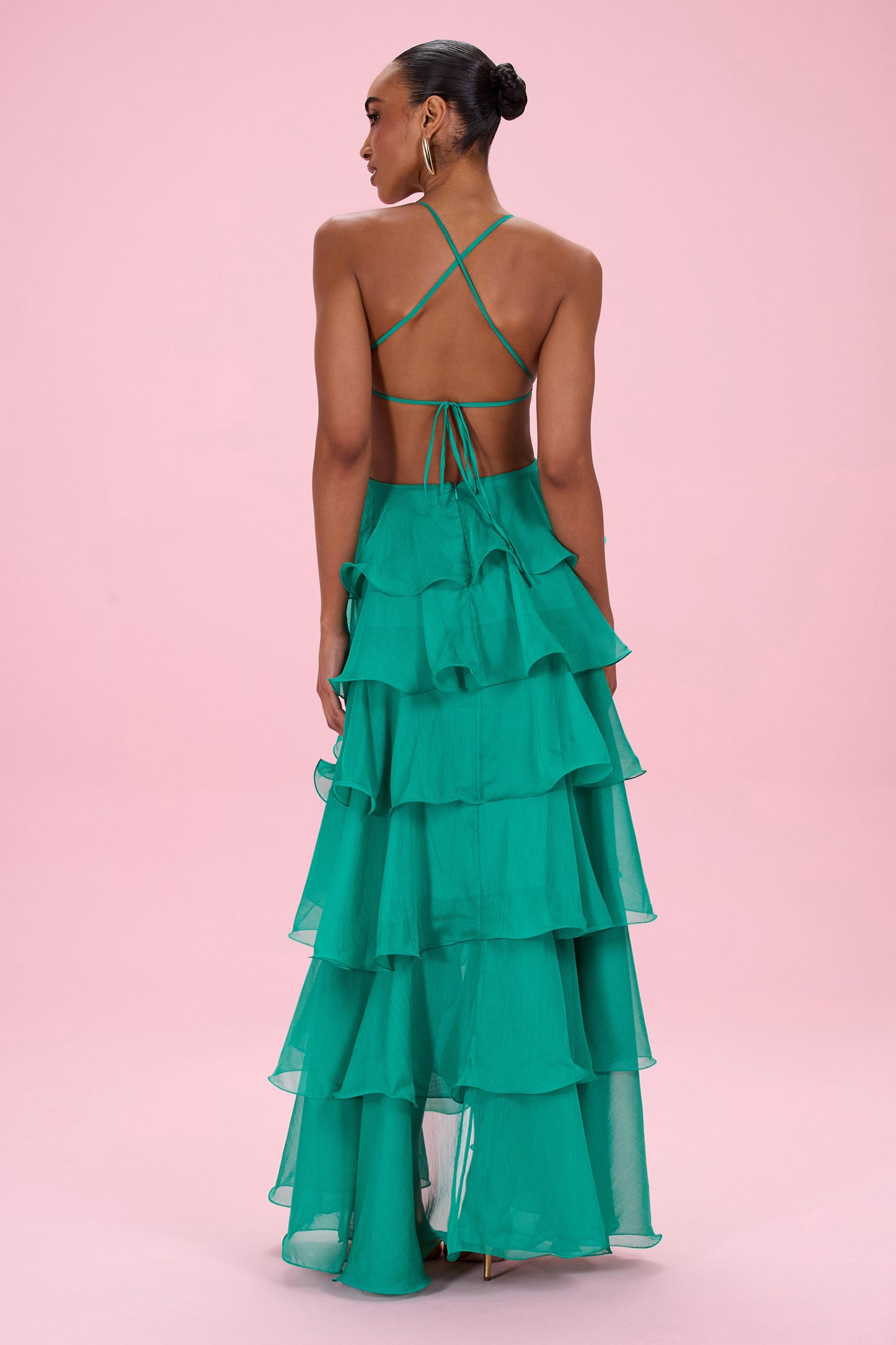 FLORAL CHIFFON EMBROIDERED GOWN