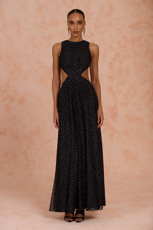THEREZA TULLE HALTER MAXI DRESS