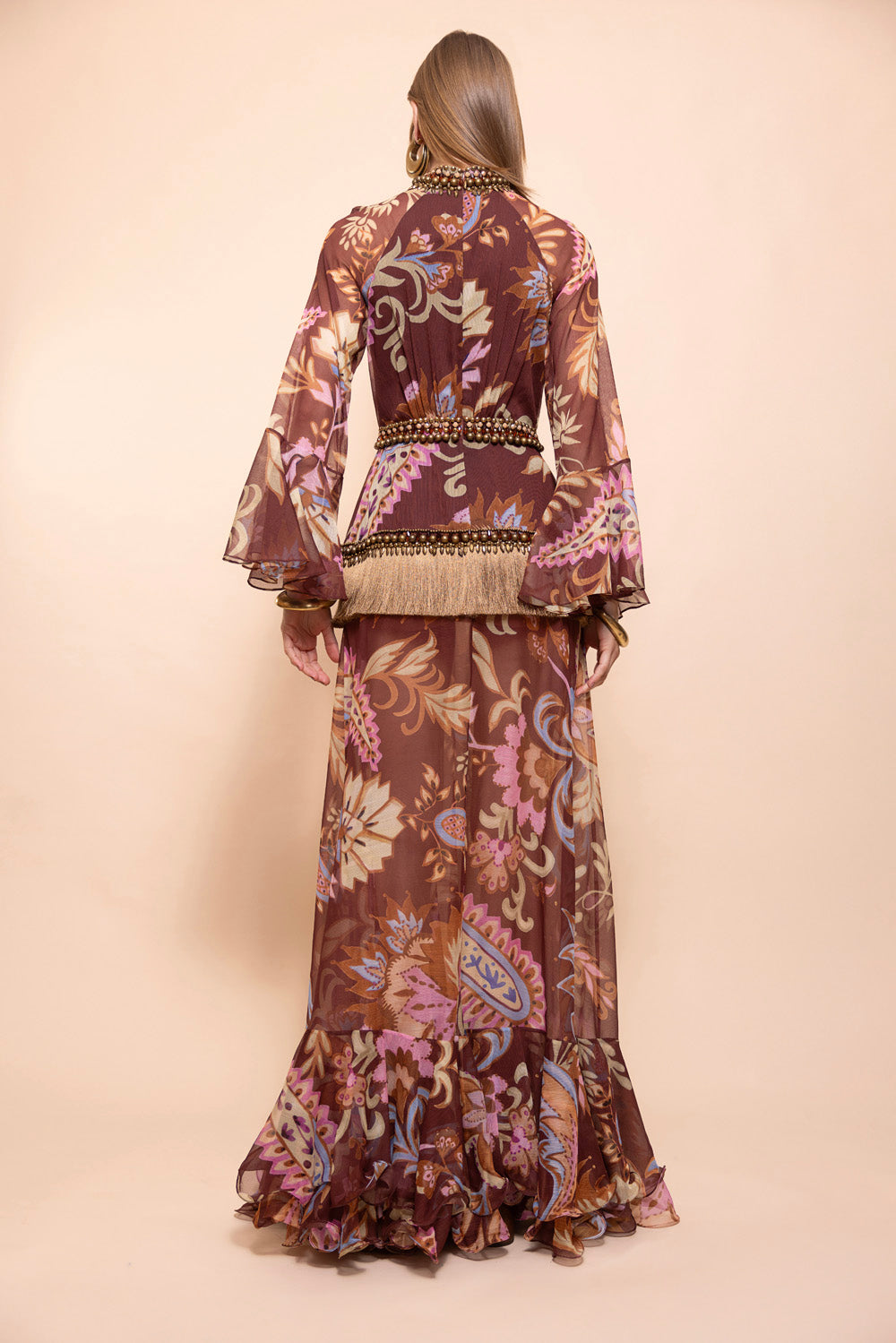 Boho Long-Sleeve Plunging Gown