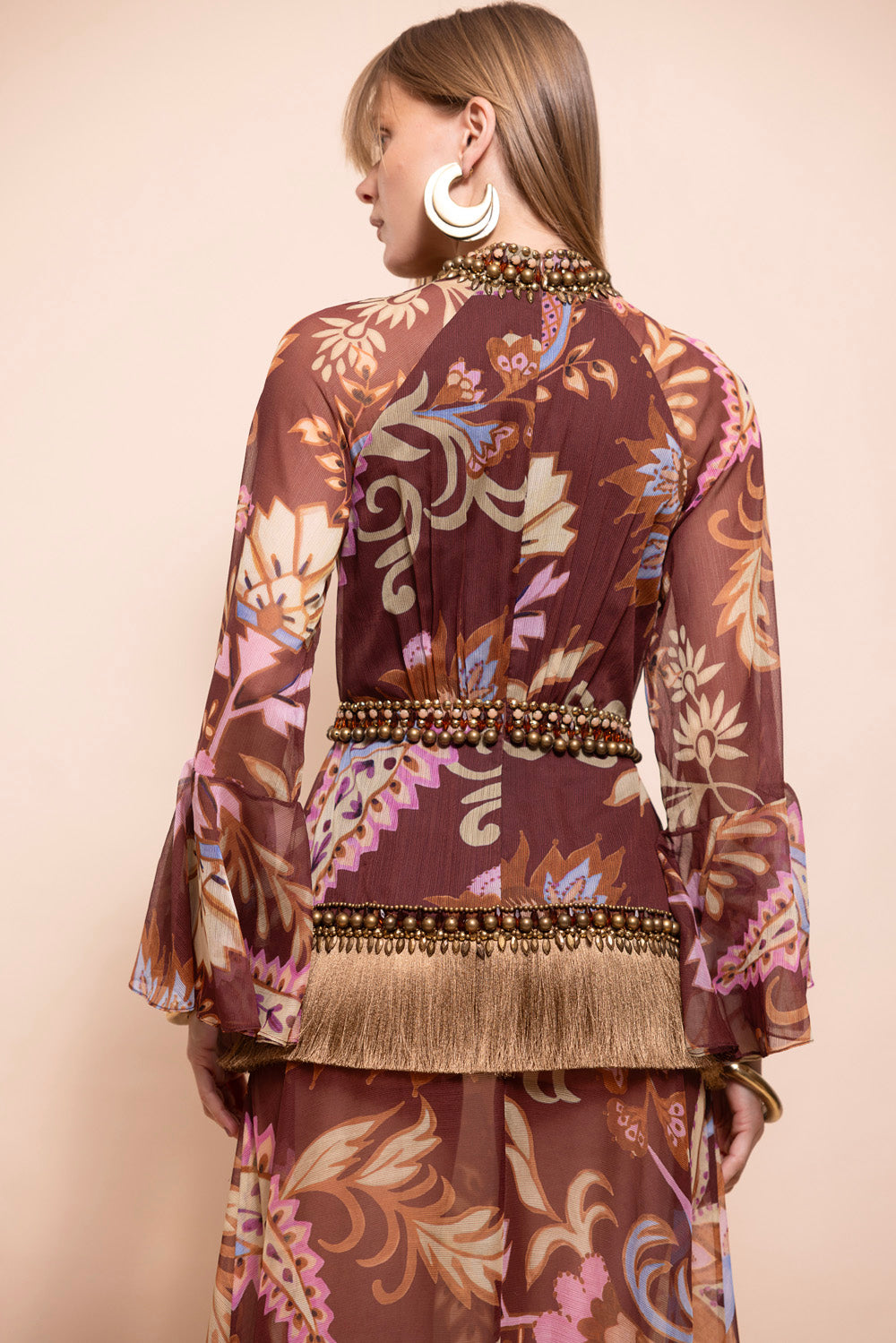 Boho Long-Sleeve Plunging Gown