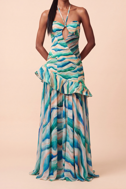 WAVES HALTER MAXI DRESS (RUNWAY)