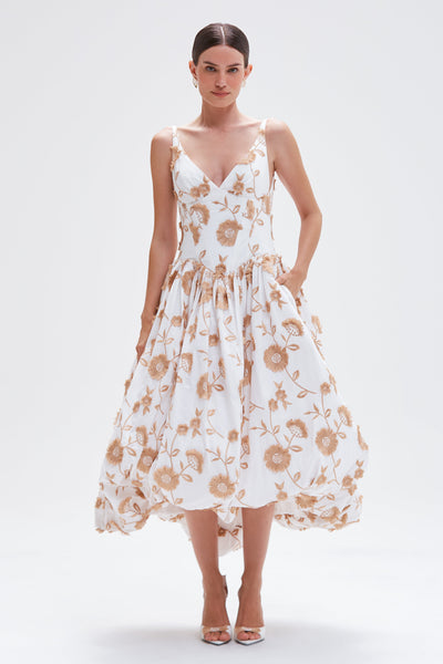 Patbo | Botanical Poplin Midi Dress Runway | White Patbo | Botanical Poplin Midi Dress Runway | White