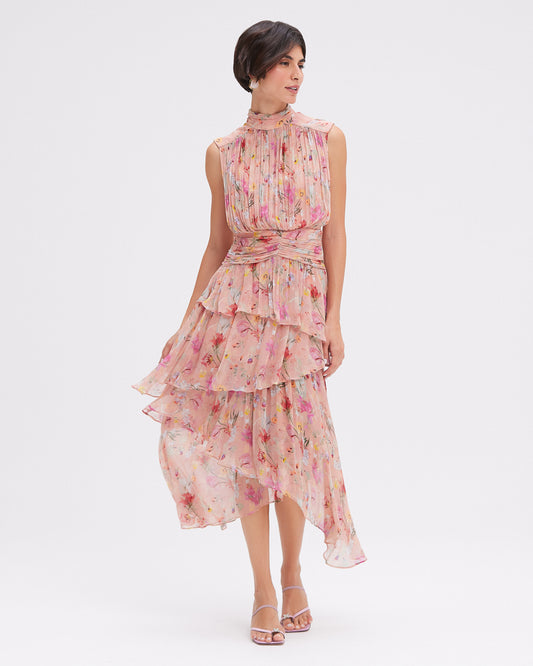 LILY FLOWER SLEEVELESS MIDI DRESS