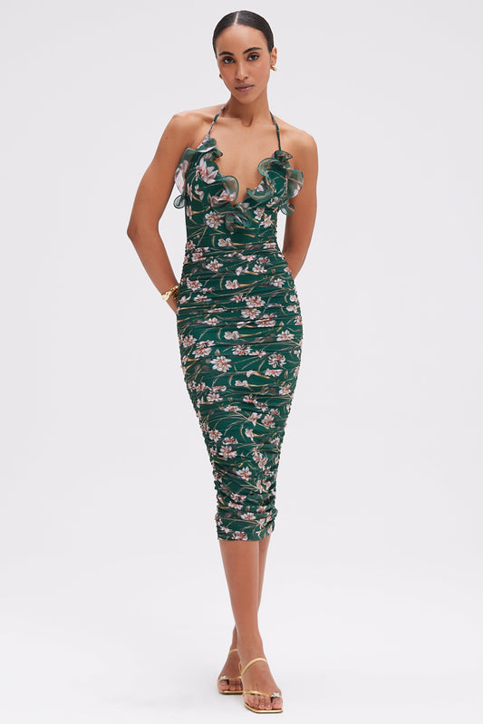 BOTANIC RETRO FLUTTER MIDI DRESS