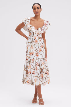 BOTANIC RETRO FLUTTER MIDI DRESS