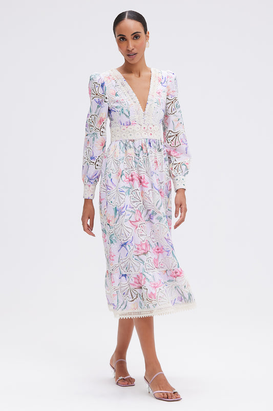 AMARYLLIS EMBROIDERED MIDI DRESS