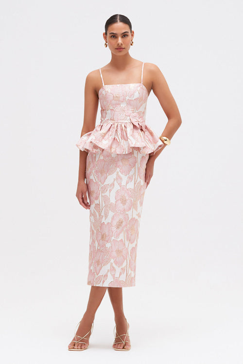 green emerald velvet dress Pink Petal Jacquard Bubble Hem Mini Dress main image 1