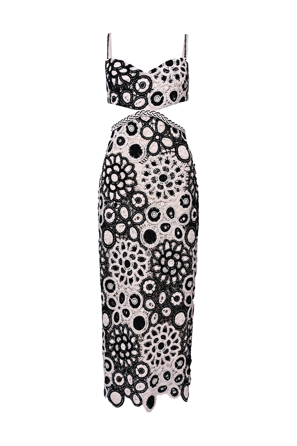 CORAL CROCHET CUTOUT MIDI DRESS