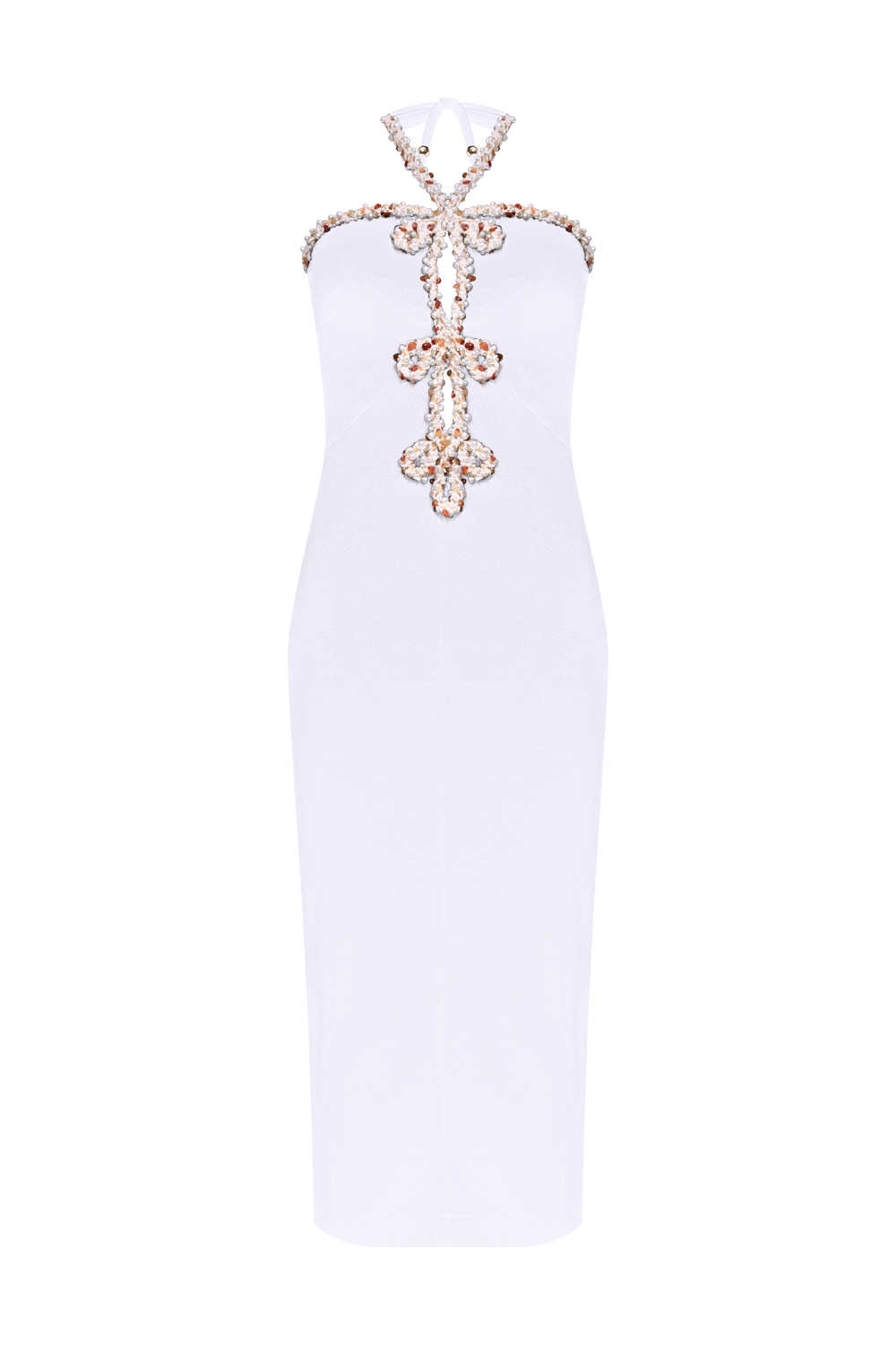 JADE KNIT EMBROIDERED HALTERNECK MIDI DRESS