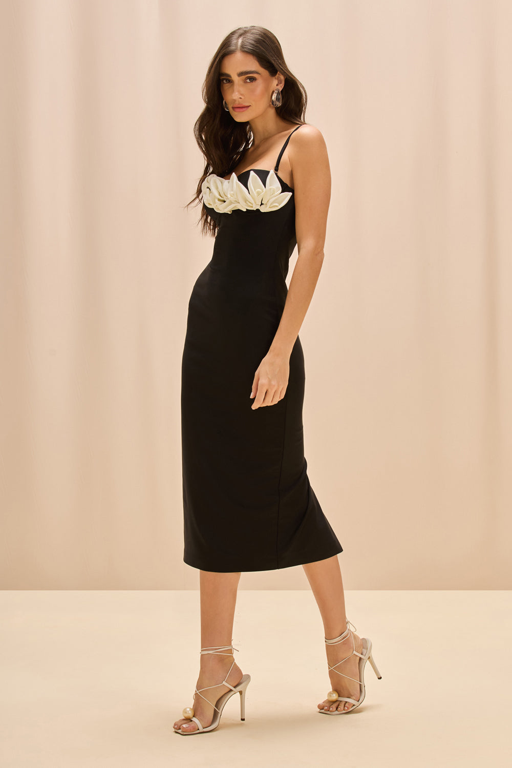 Selene Mesh Flower Applique Midi Dress