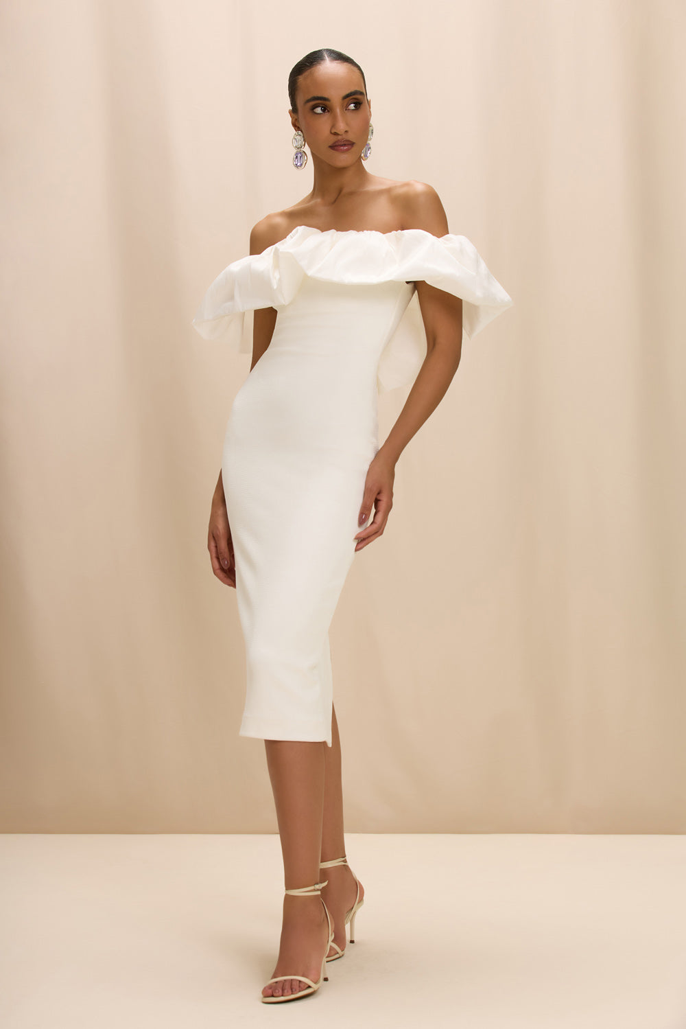 TAFFETA TARSILA RUFFLE MIDI DRESS XS / OFF White