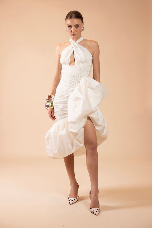 TAFFETA TARSILA HALTER NECK GOWN MIDI DRESS (RUNWAY)