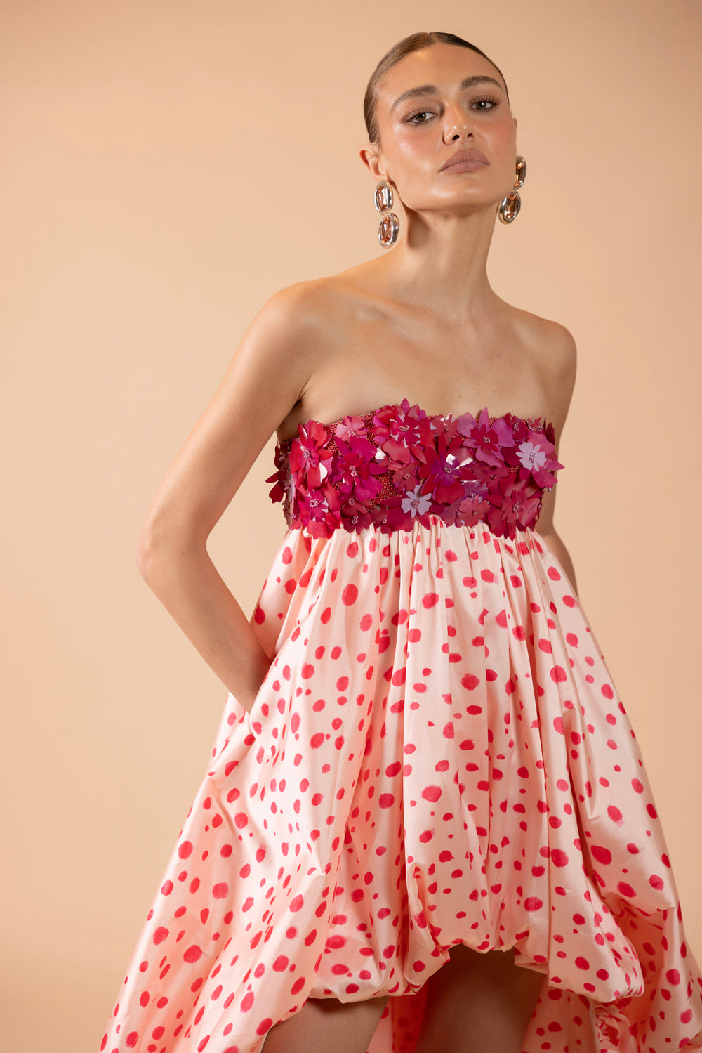 floral dotted a-line dress in pink Pink Floral Dot Stripe / 8Y