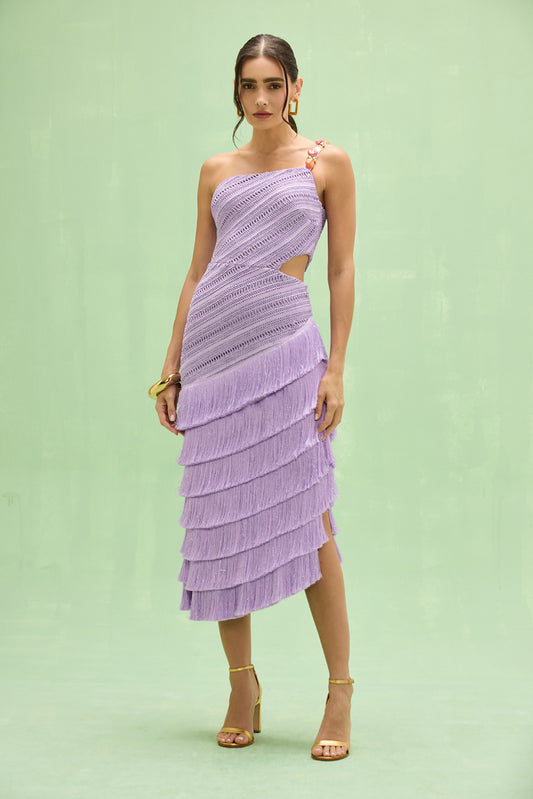 LILA FRINGE CUT OUT MIDI DRESS