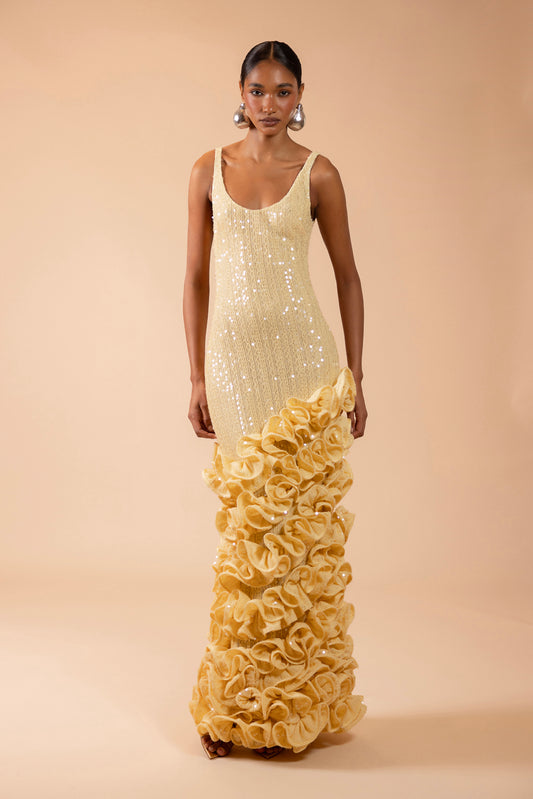IARA CROCHET RUFFLE MIDI DRESS (RUNWAY)