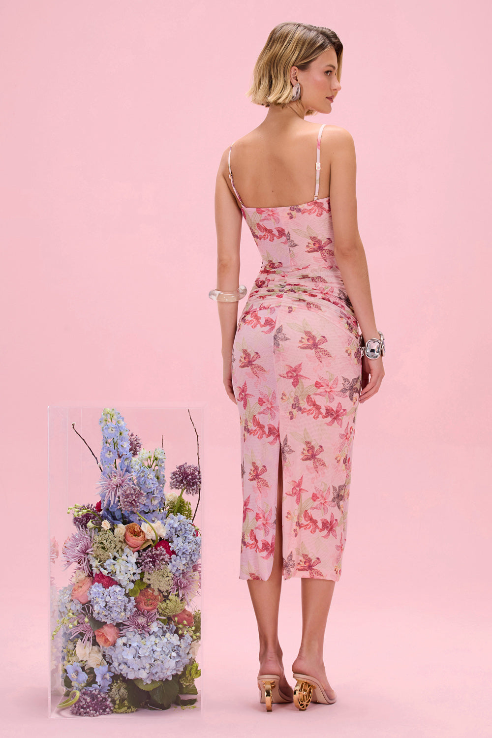 ORCHID BLOOM CHIFFON MIDI DRESS